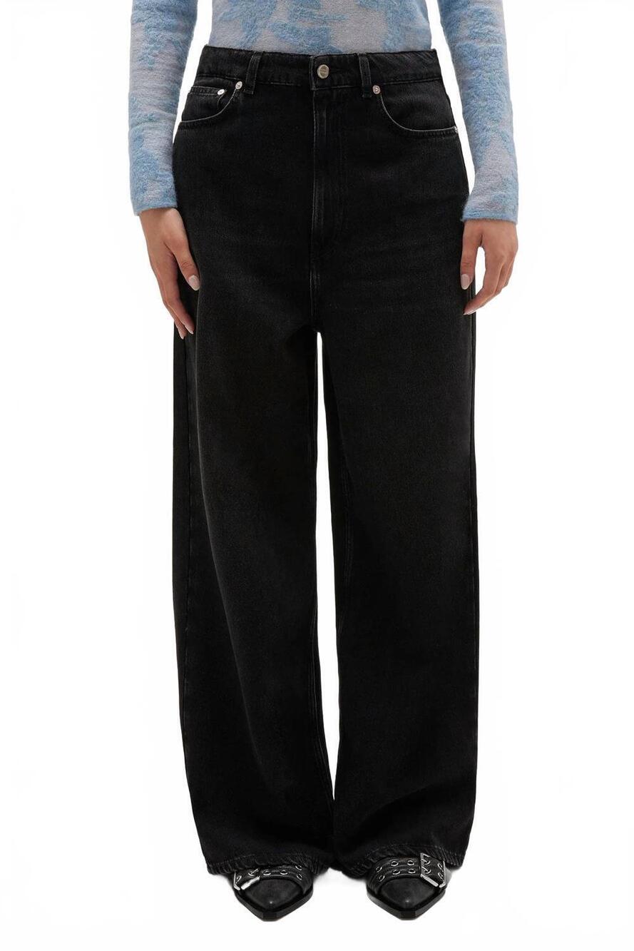 NEW GANNI soft rigid denim baggy jeans in black washed